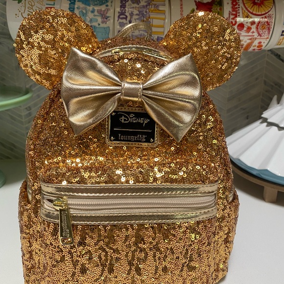 Loungefly Disney Yellow Gold Sequins Backpack - Picture 6 of 7
